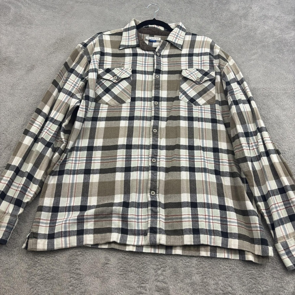 Honolua‎ Shirt Mens 2XL Brown Cream Black Plaid Flannel Western Outdoor Gorpcore